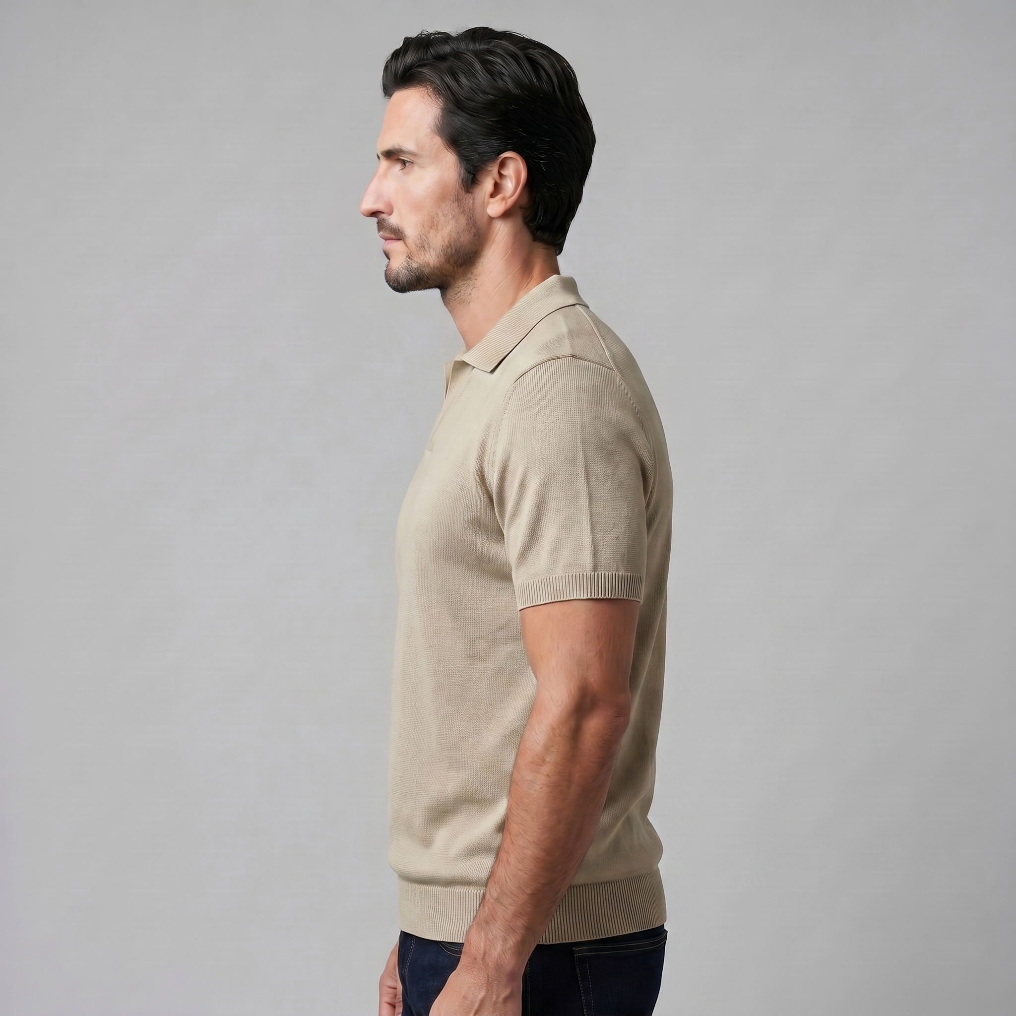 Men's Polo Shirt Open Collar Fine Knit Casual Summer