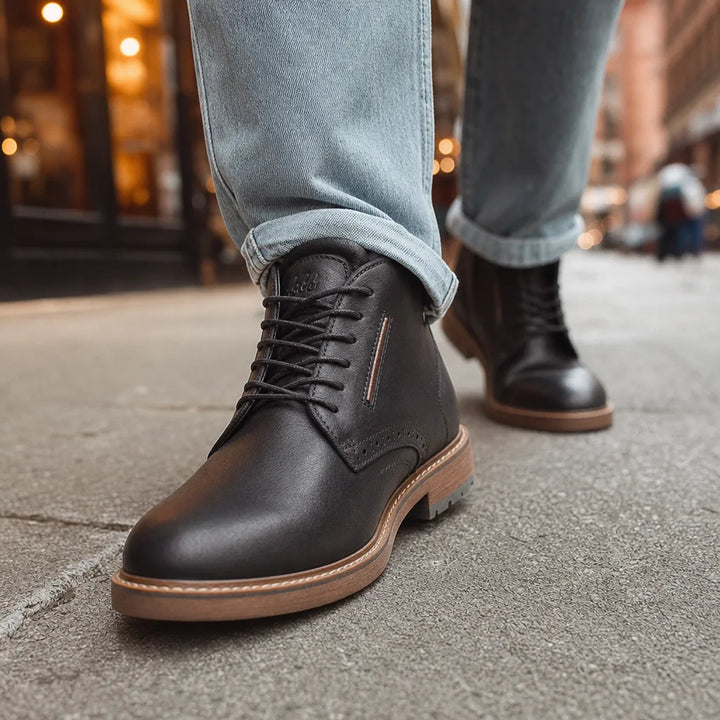 Preston Men's Leather Brogue Boots - Wingtip Lace-Up Boots