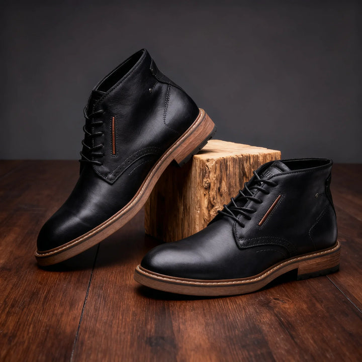 Preston Men's Leather Brogue Boots - Wingtip Lace-Up Boots