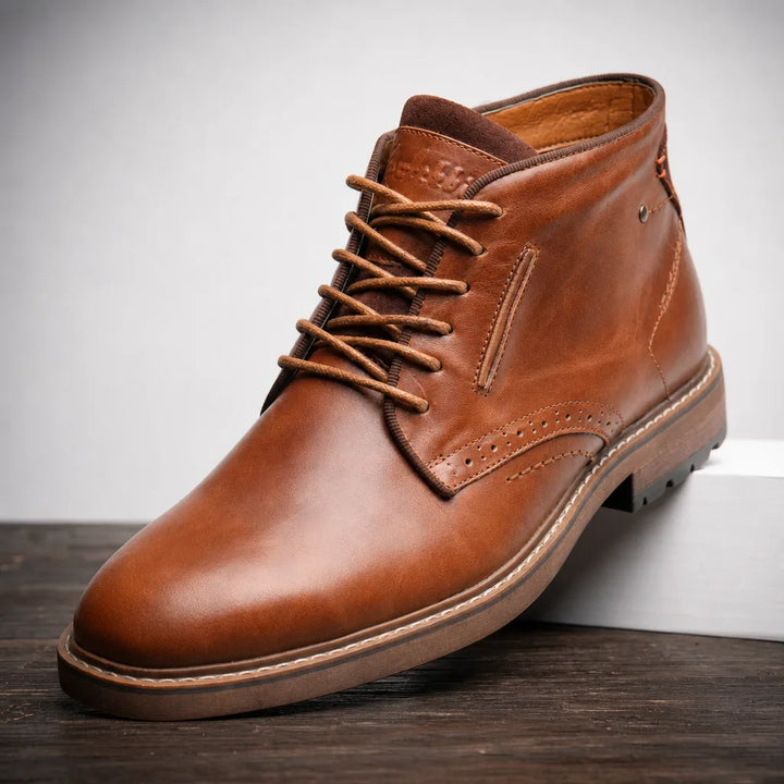 Preston Men's Leather Brogue Boots - Wingtip Lace-Up Boots