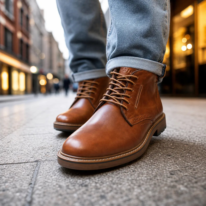 Preston Men's Leather Brogue Boots - Wingtip Lace-Up Boots