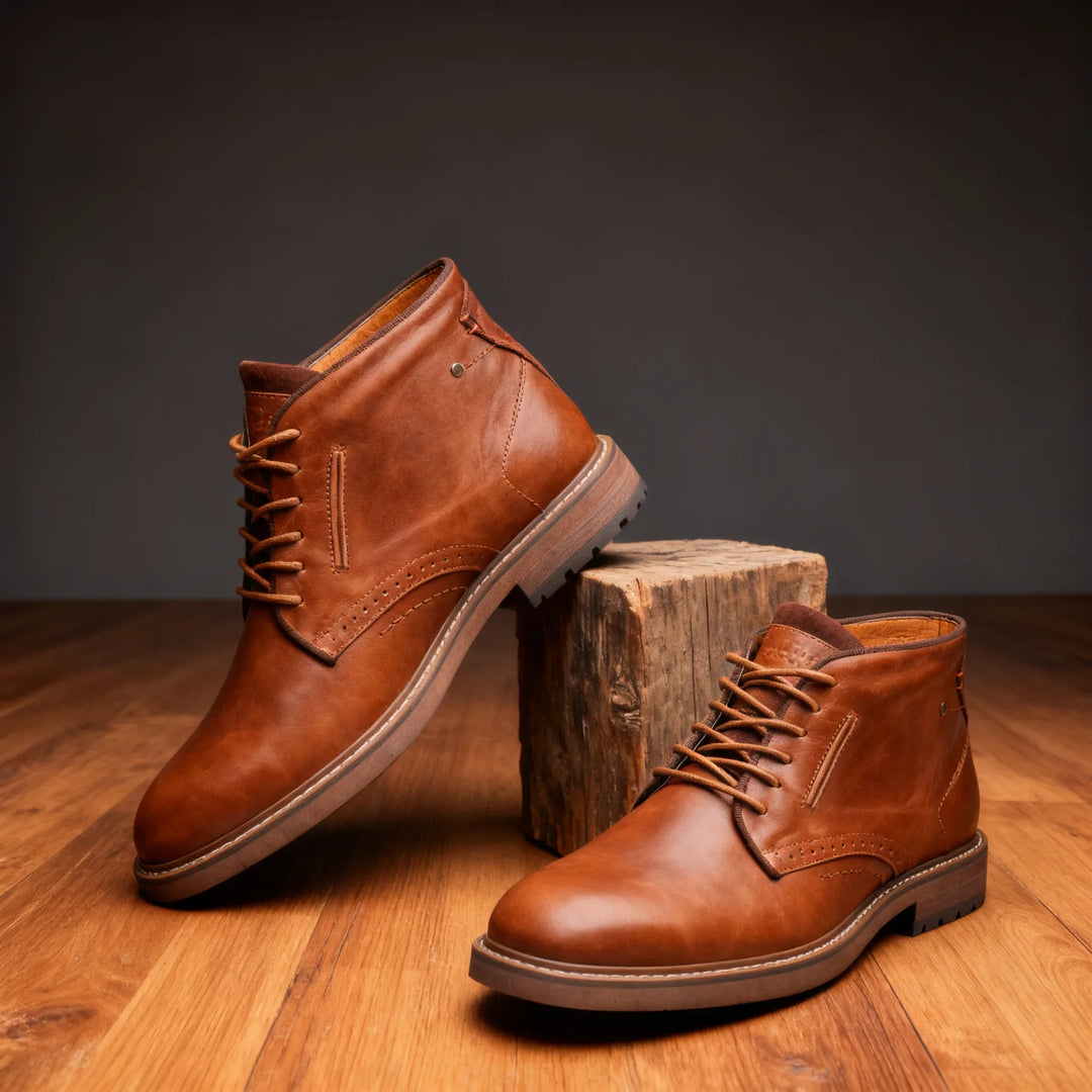 Preston Men's Leather Brogue Boots - Wingtip Lace-Up Boots