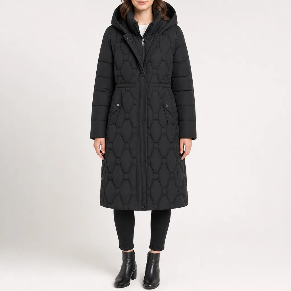 Women's Longline Quilted Hooded Puffer Coat Jacket