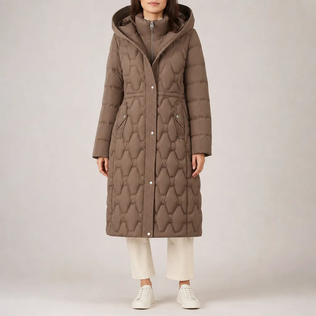Women's Longline Quilted Hooded Puffer Coat Jacket