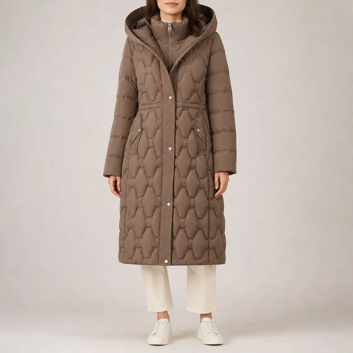 Women's Longline Quilted Hooded Puffer Coat Jacket