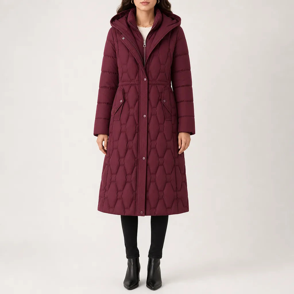 Women's Longline Quilted Hooded Puffer Coat Jacket