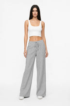 Reya Striped Wide Leg Pants With Elastic Waistband Drawstring Tie