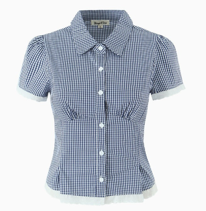 Plaid Lace Trim Button-Down Shirt