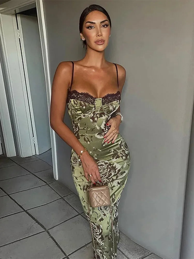 Octavial | Strapless Satin Corset Midi Dress Wedding Guest Green