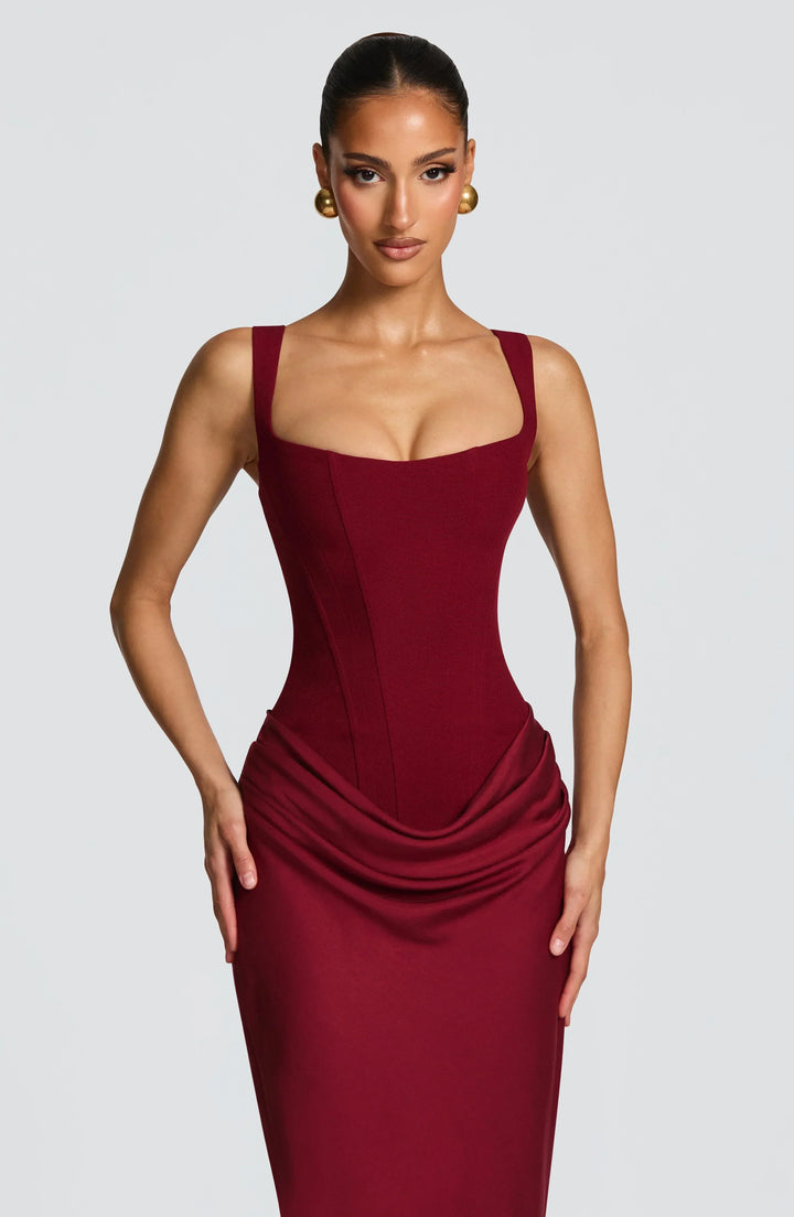 Clemenca | Corset Open Back Maxi Wedding Guest Dress