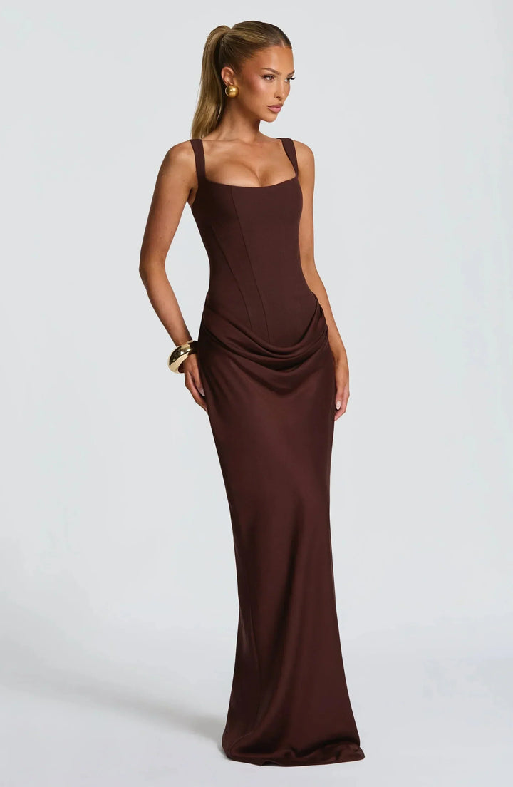 Clemenca | Corset Open Back Maxi Wedding Guest Dress