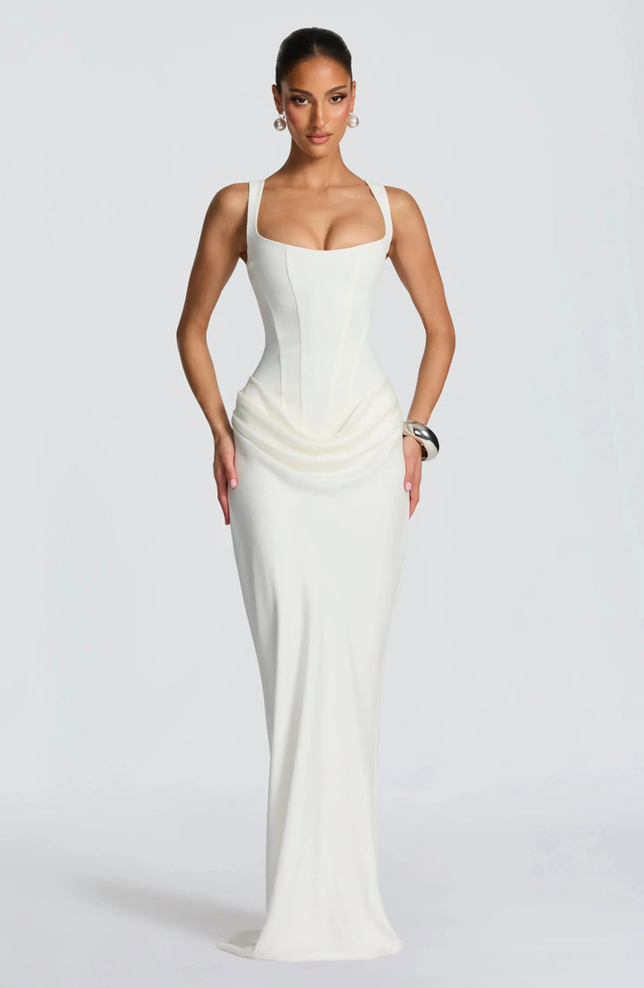 Clemenca | Corset Open Back Maxi Wedding Guest Dress