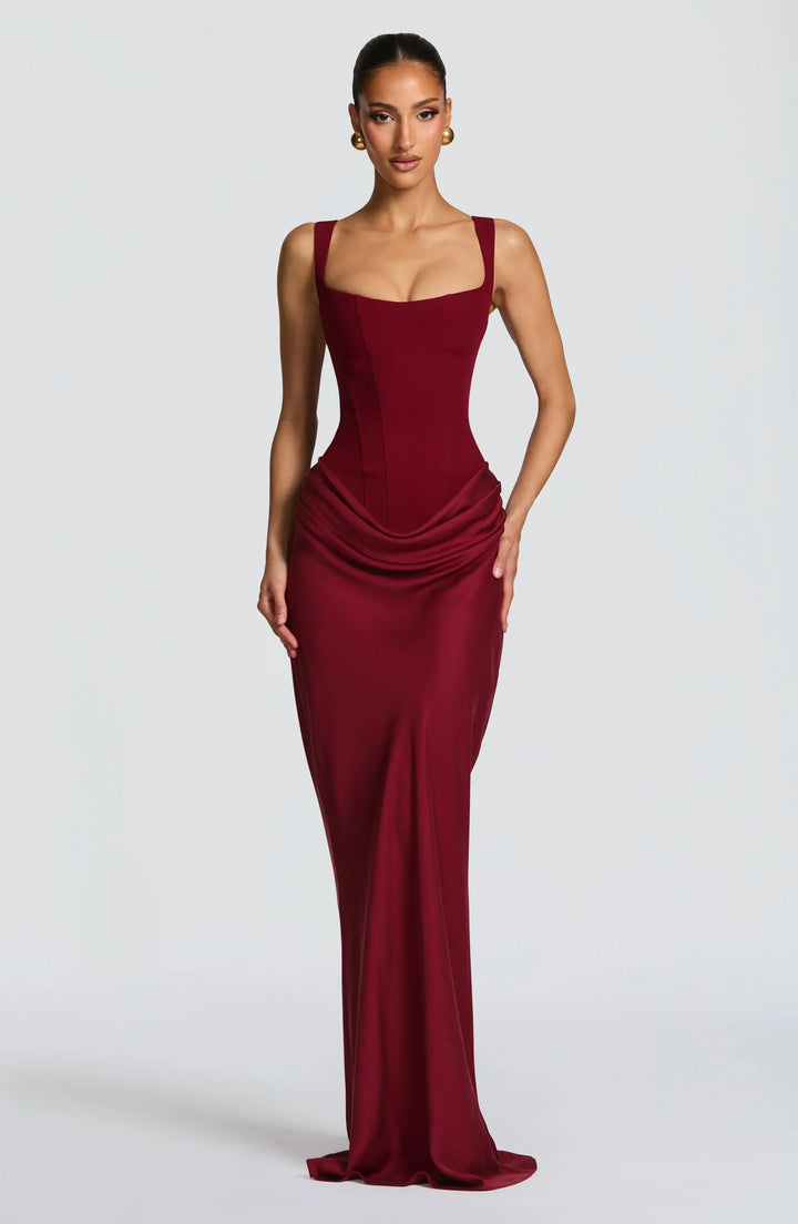Clemenca | Corset Open Back Maxi Wedding Guest Dress