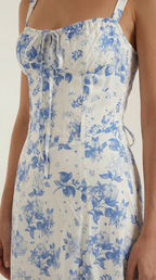 Midi-jurk dames A-lijn vintage bloemenprint hartvormige hals verstelbare rug