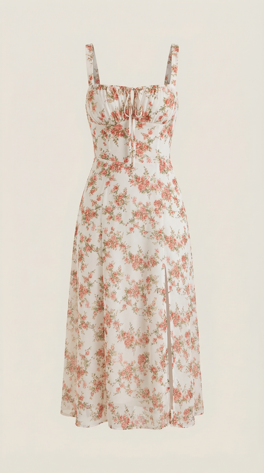 Women's Vintage Floral A-Line Midi Dress - Sweetheart Adjustable Back