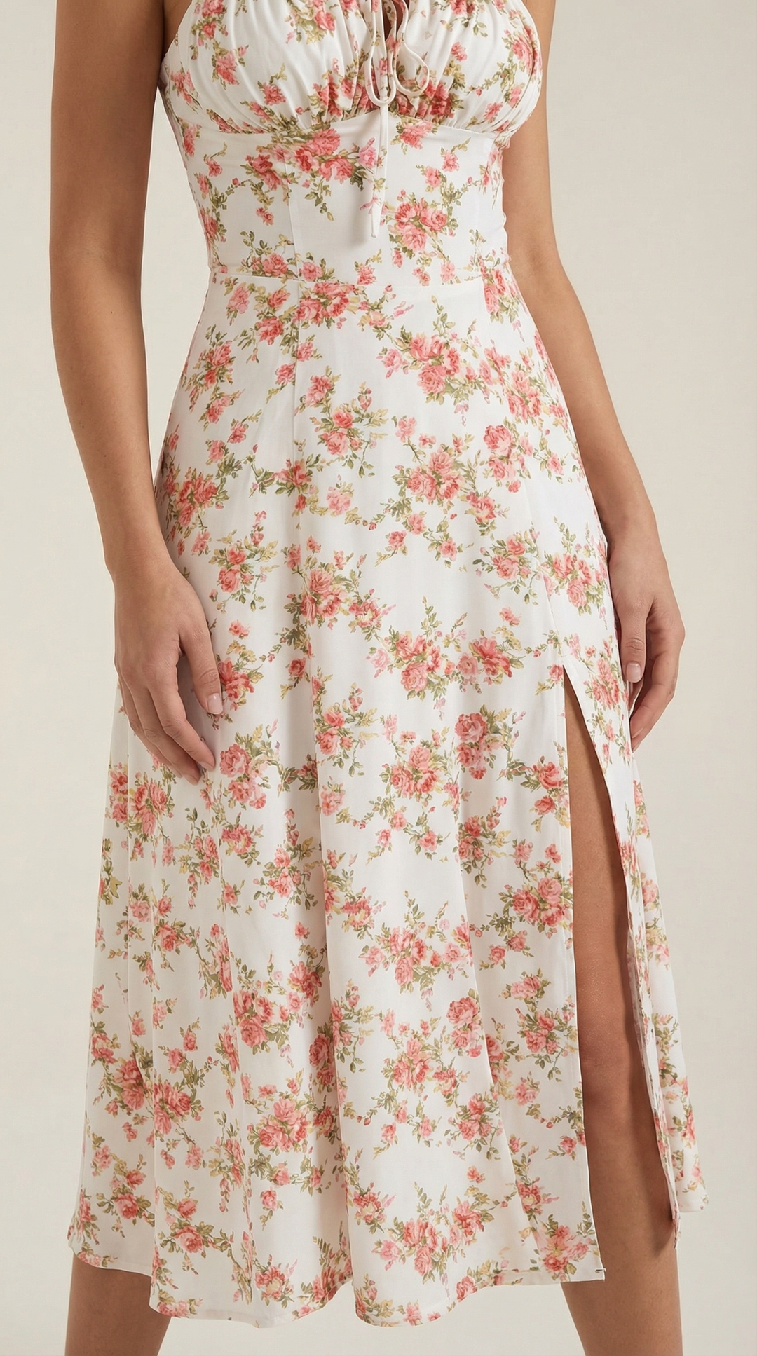 Women's Vintage Floral A-Line Midi Dress - Sweetheart Adjustable Back