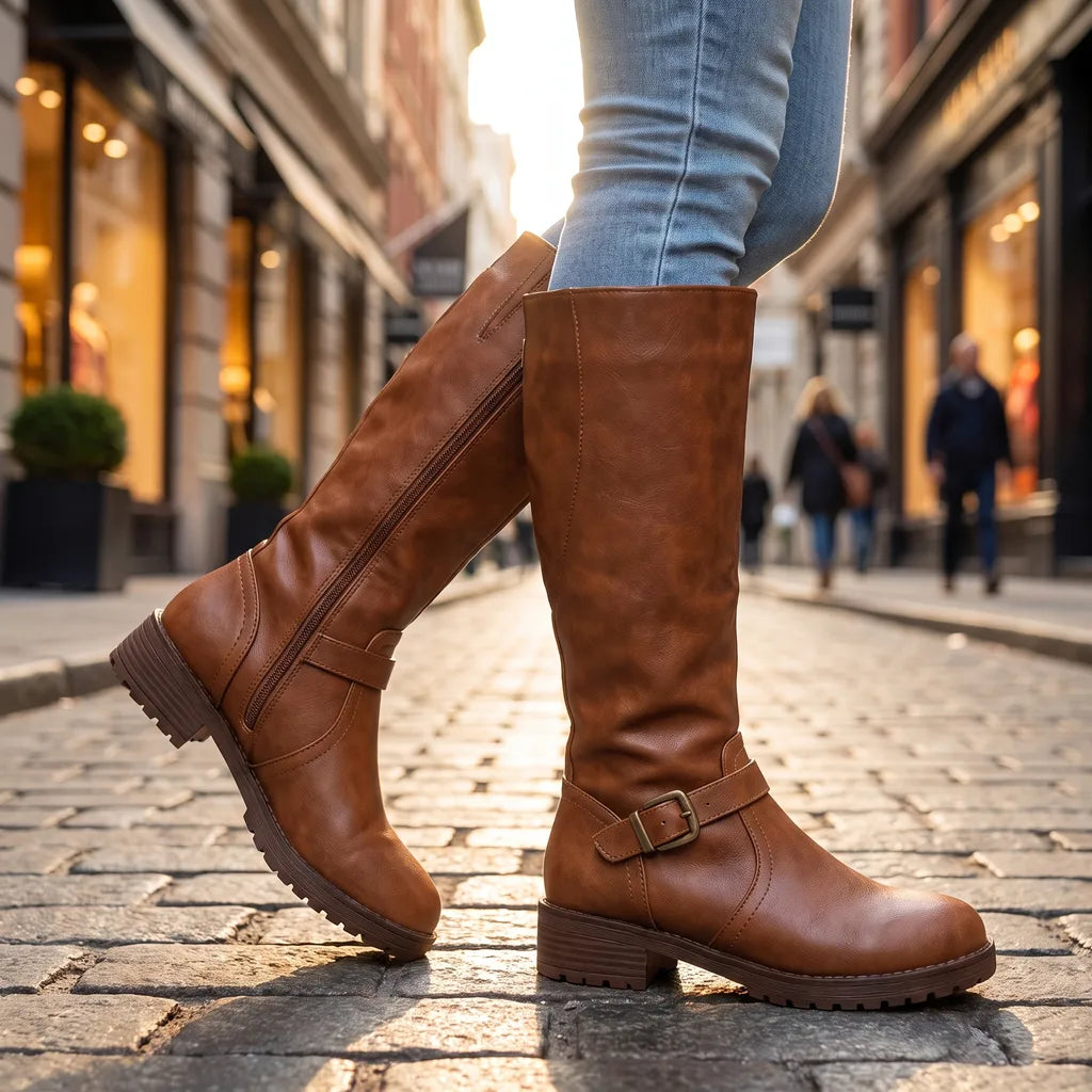 Women’s Knee-High Boots with Ankle Buckle