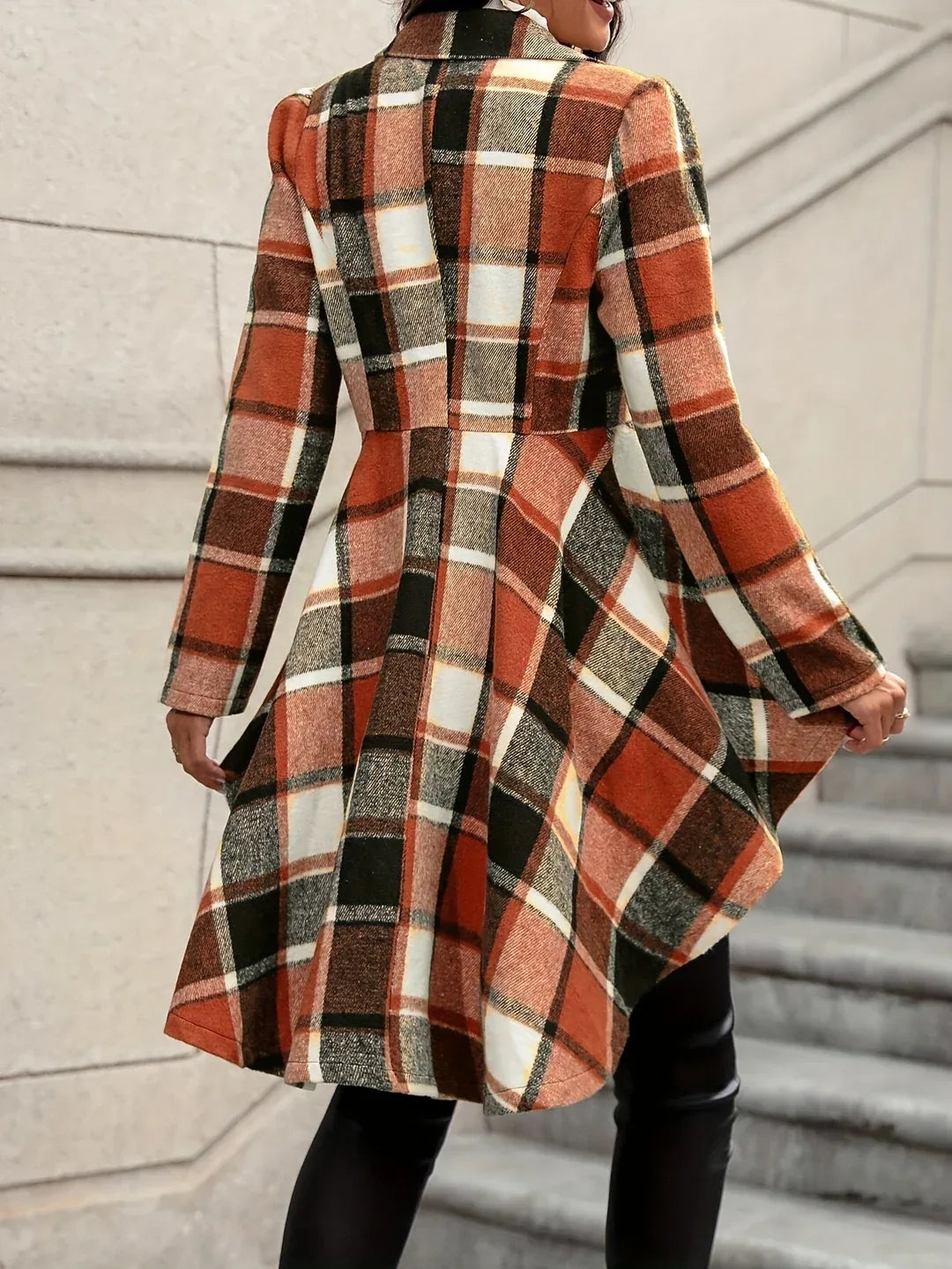 Autumn Plaid Blazer Women Longline Tailored Jacket Coat