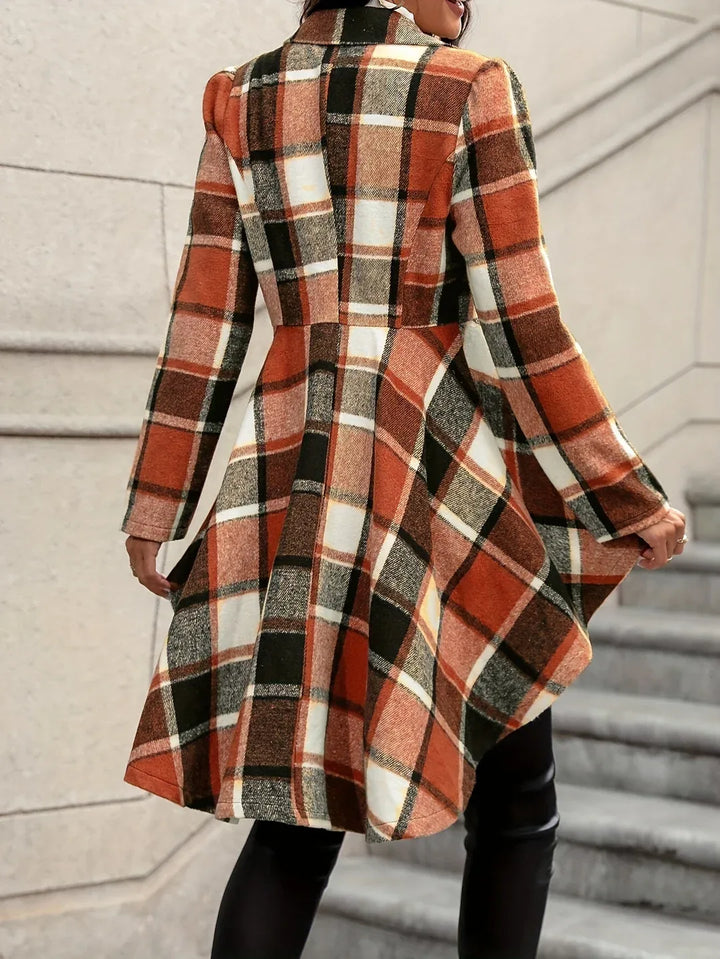Autumn Plaid Blazer Women Longline Tailored Jacket Coat