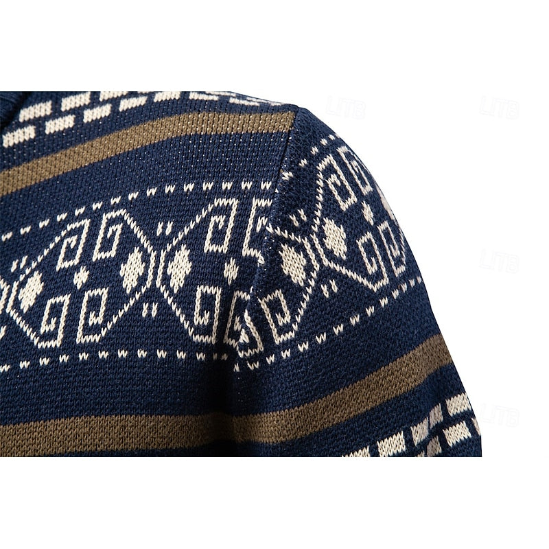 Men's Fair Isle Full-Zip Christmas Cardigan with Stand Collar