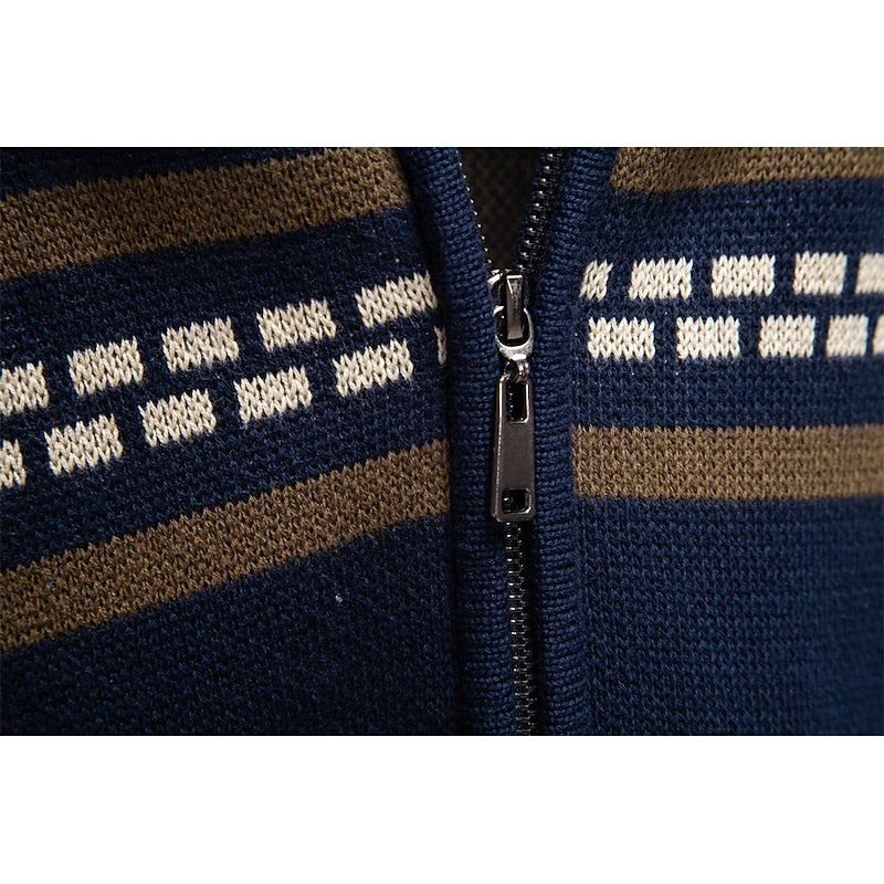 Men's Fair Isle Full-Zip Christmas Cardigan with Stand Collar