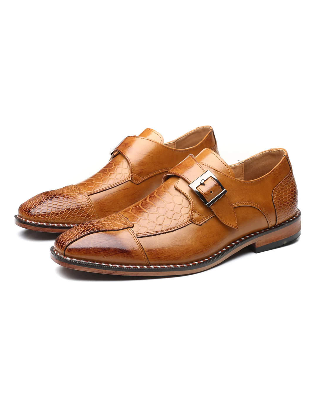 Men's Reptile Textured Leather Monk Strap Shoes
