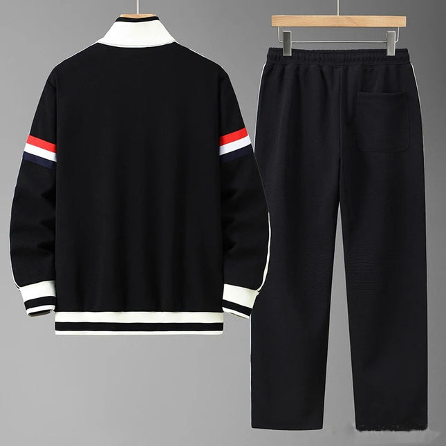 Men’s Plus-Size Stand-Up Collar Sweatshirt & Straight-Leg Sports Pants Tracksuit