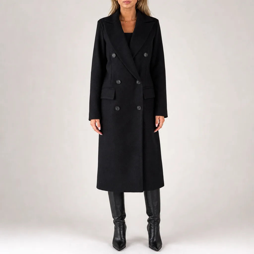 Seraphine Winter Long Coat for Women Double Breasted Elegant