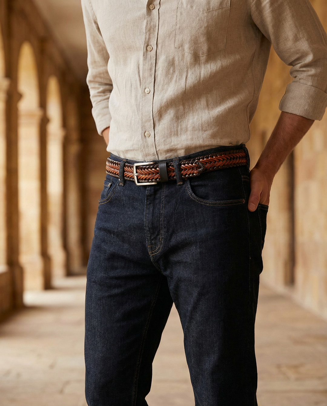 Men's Braided Leather Belt | Custom-Fit Woven Casual Dress Strap