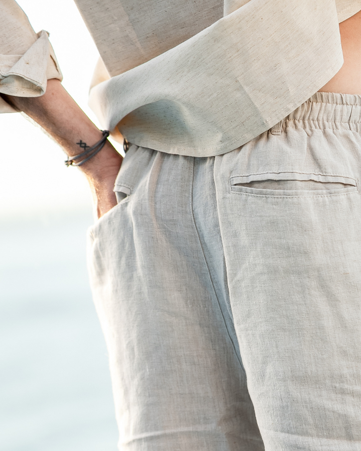Men's White Linen Shorts - Casual Summer Beach Shorts