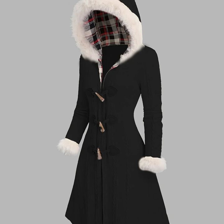 Winter Fur Trim Trench Coat Women Hooded Toggle Longline Coat