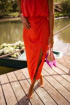 Scarlett | Sleeveless Midi Dress Round Neck Side Slit