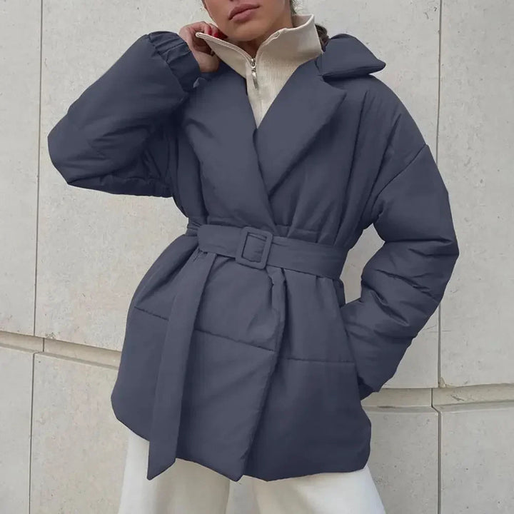 Winter Belted Puffer Jacket Women Wrap Notched Lapel