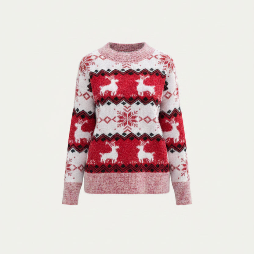 Women's Reindeer Fair Isle Crew Neck Sweater