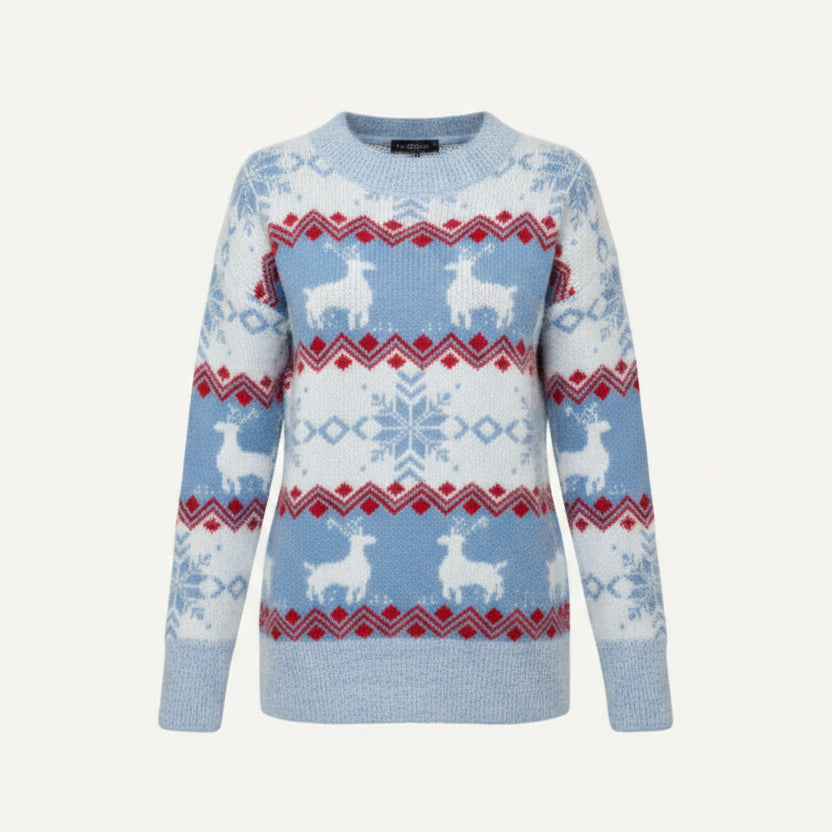 Women's Reindeer Fair Isle Crew Neck Sweater