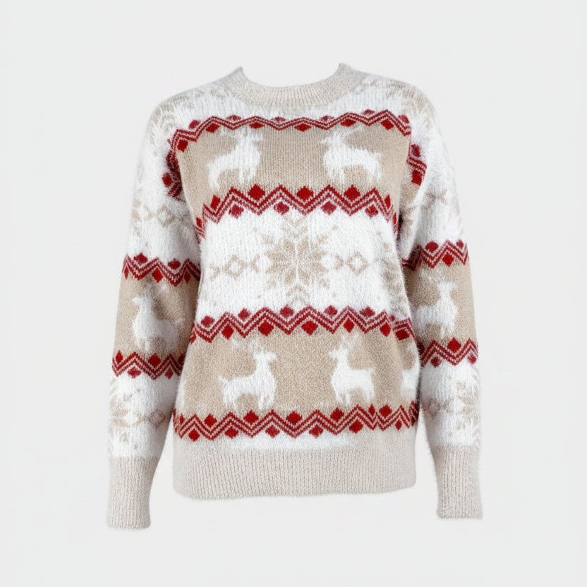 Women's Reindeer Fair Isle Crew Neck Sweater