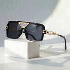 Evelyn | Sunglasses Chain Link Retro Square UV Protection Gold Accent