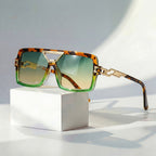 Evelyn | Sunglasses Chain Link Retro Square UV Protection Gold Accent