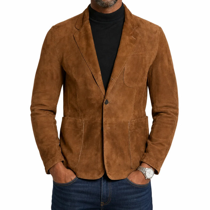 Men’s Brown Suede-Feel Pocket Blazer