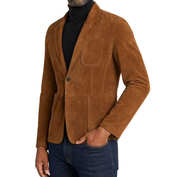 Men’s Brown Suede-Feel Pocket Blazer