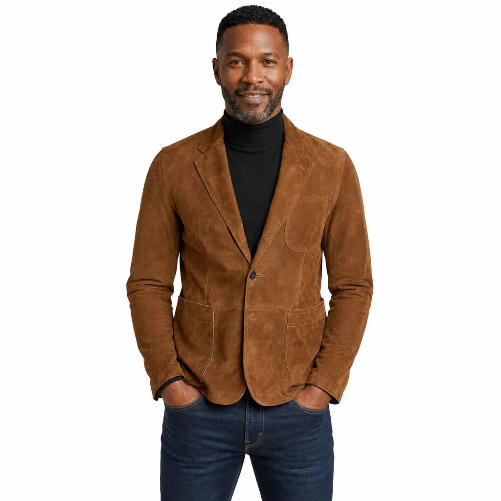 Men’s Brown Suede-Feel Pocket Blazer