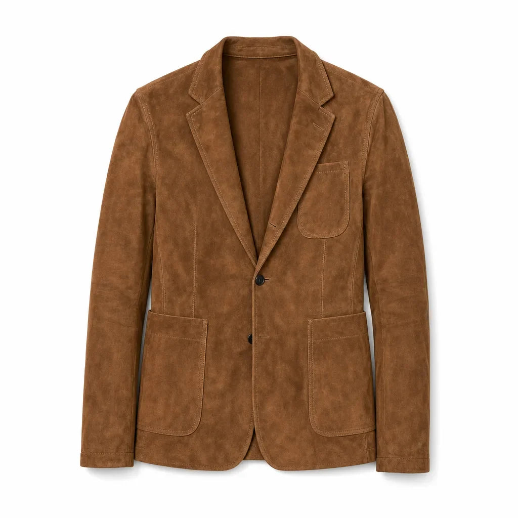 Men’s Brown Suede-Feel Pocket Blazer