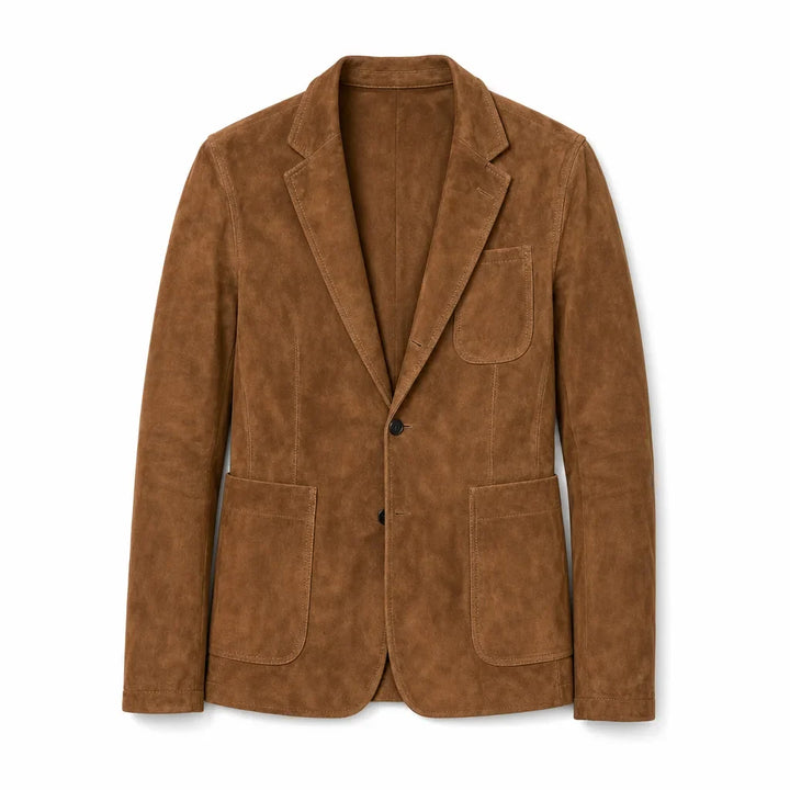 Men’s Brown Suede-Feel Pocket Blazer