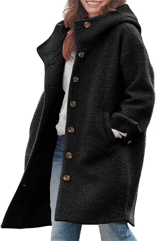Winter Teddy Trench Coat Women Hooded Longline Plush Coat