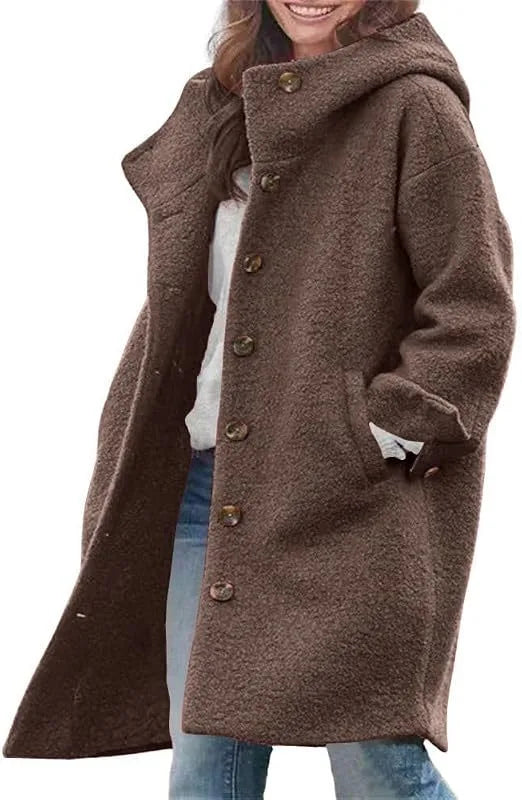 Winter Teddy Trench Coat Women Hooded Longline Plush Coat