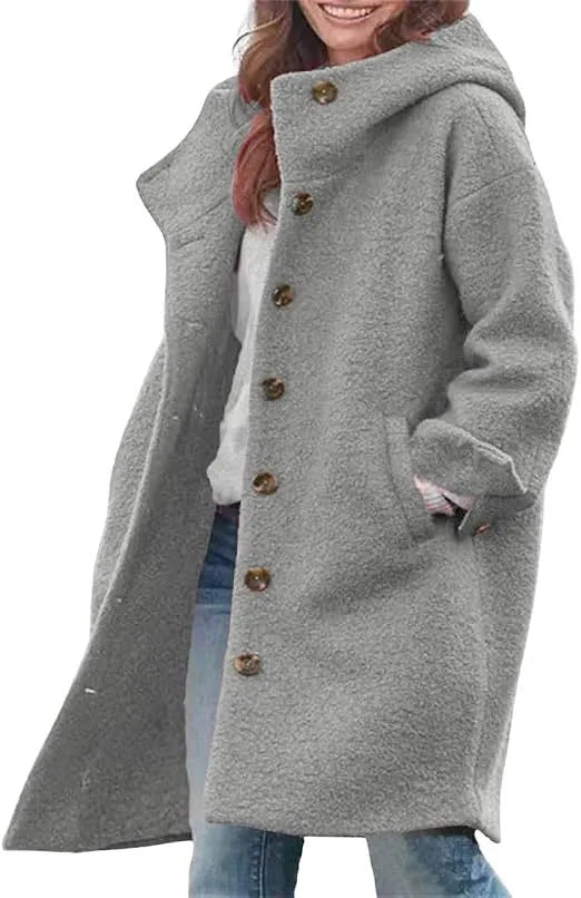 Winter Teddy Trench Coat Women Hooded Longline Plush Coat