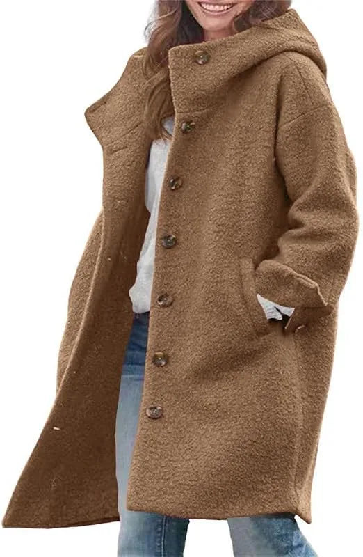 Winter Teddy Trench Coat Women Hooded Longline Plush Coat