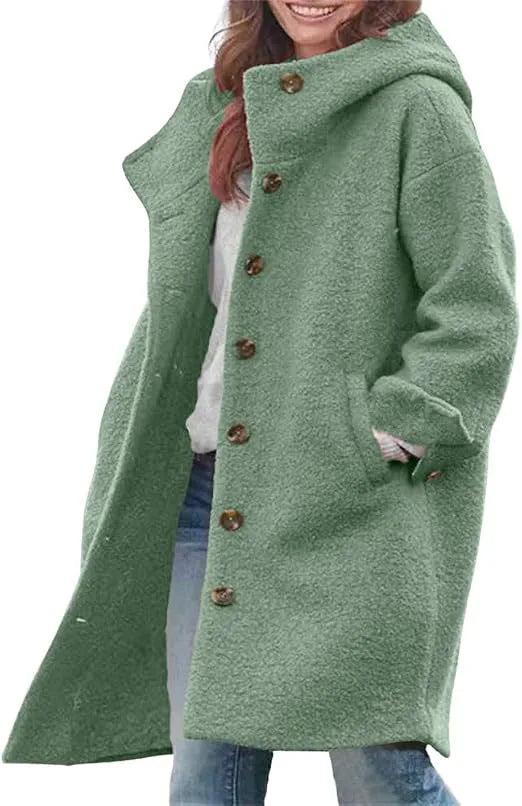 Winter Teddy Trench Coat Women Hooded Longline Plush Coat