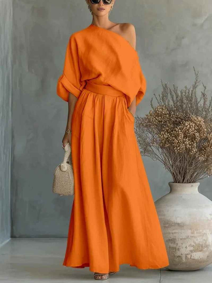 Thessaly | Women's Off Shoulder Long Sleeve Two Piece Set