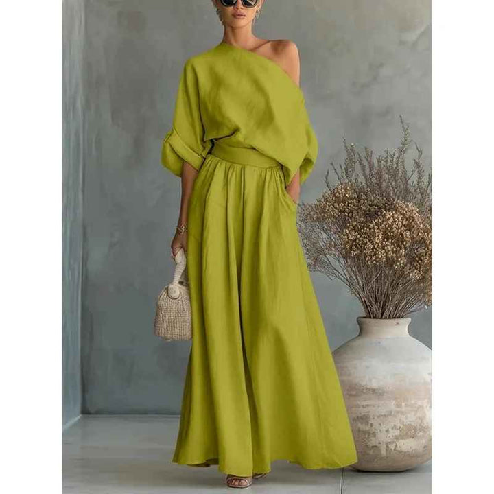 Thessaly | Women's Off Shoulder Long Sleeve Two Piece Set